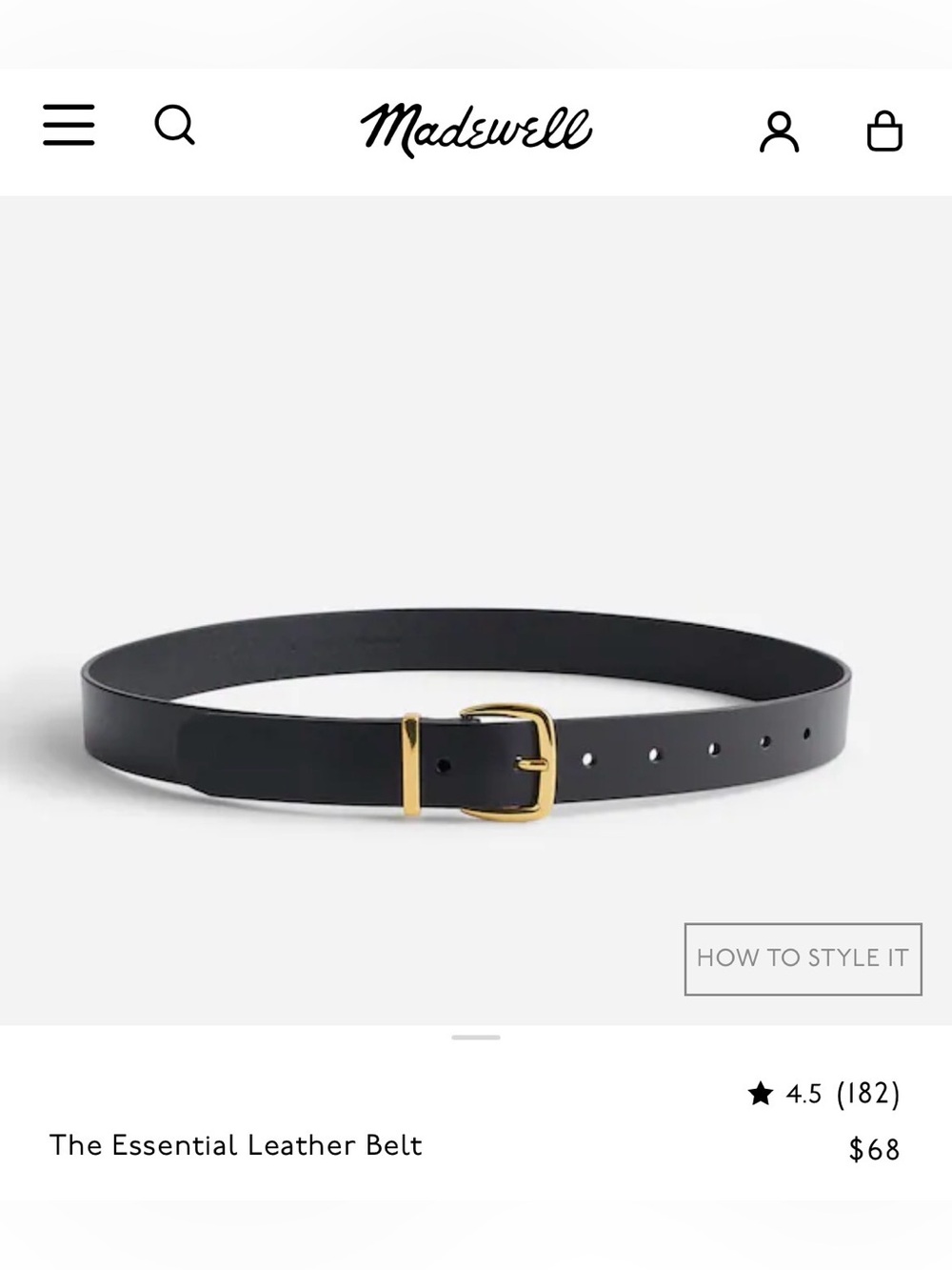 Brand New Madewell The Essential Genuine Leather Belt Black Gold M Medium